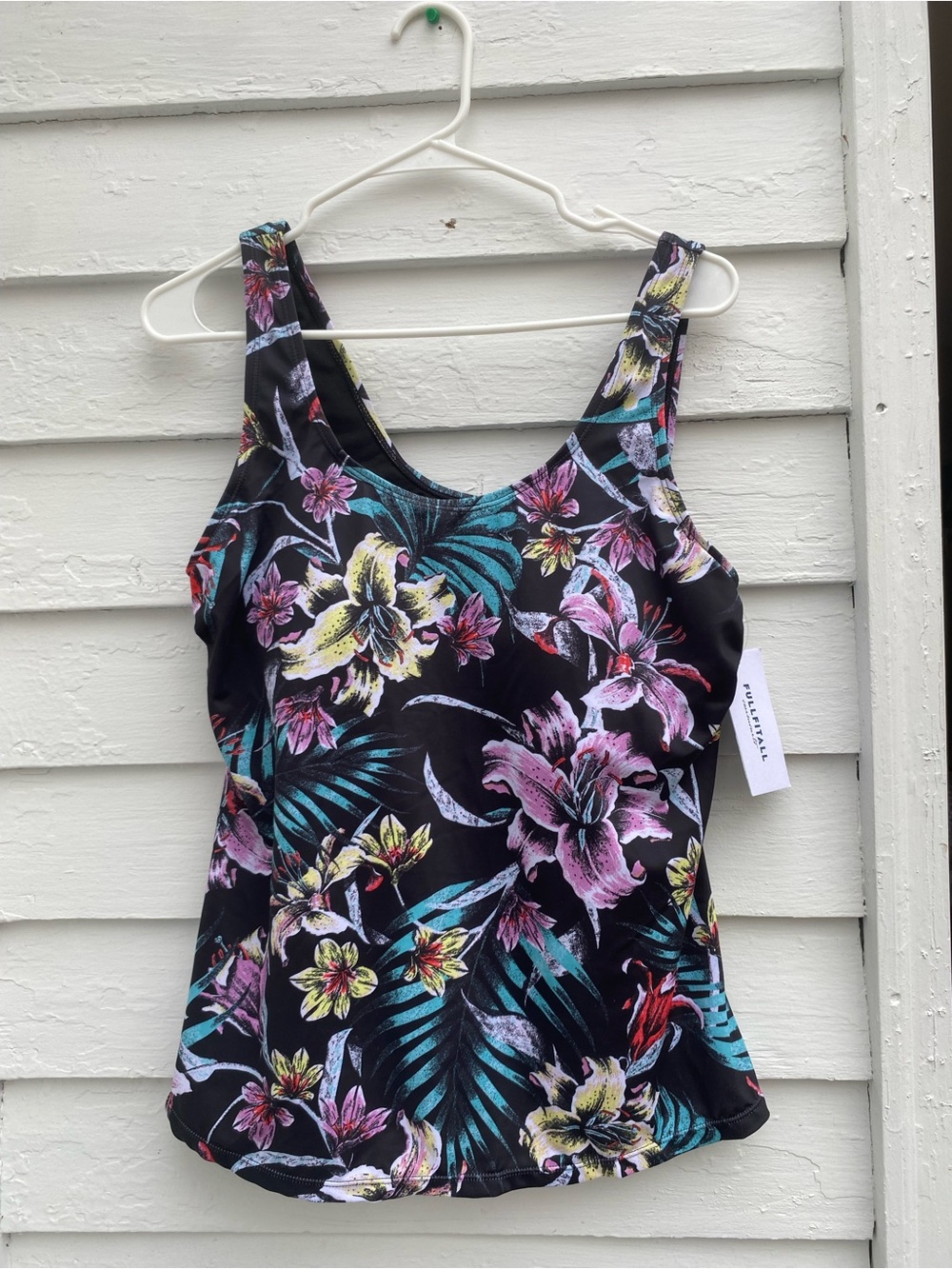 Black Floral Tank Top with Tropical Print